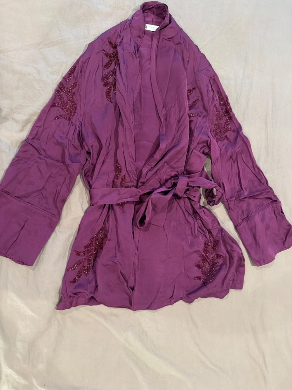 ZARA Embellished Belted Blazer & Pants Set | Plum | Beaded | NWT | Size M - Picture 5 of 7